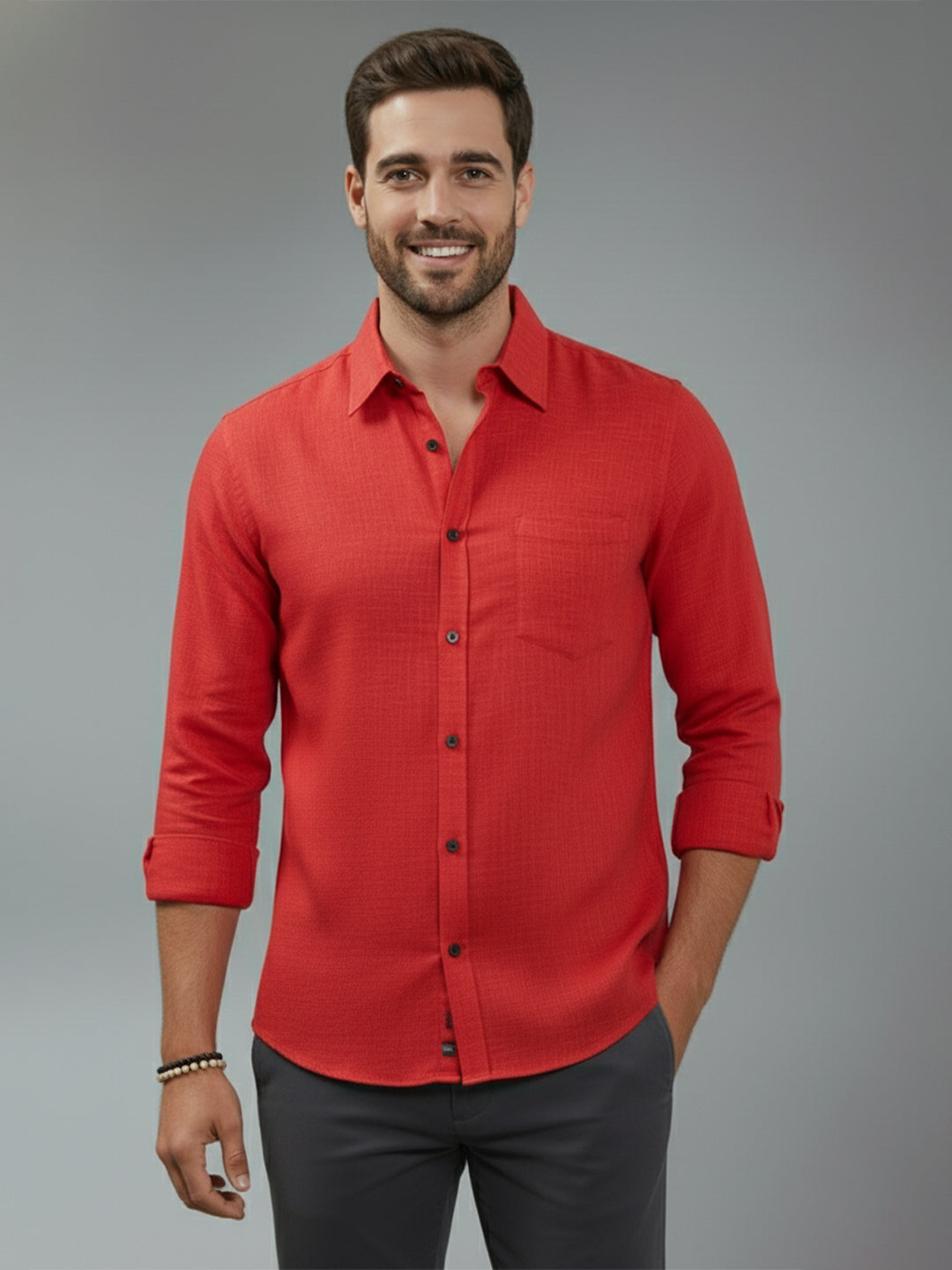 TerraDesi Alabaster Peak Solid Cotton Blend Formal Shirt