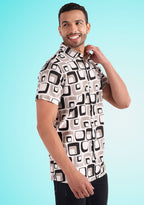 TerraDesi Retro Grid Printed Shirt – Classic Monochrome Casual Wear