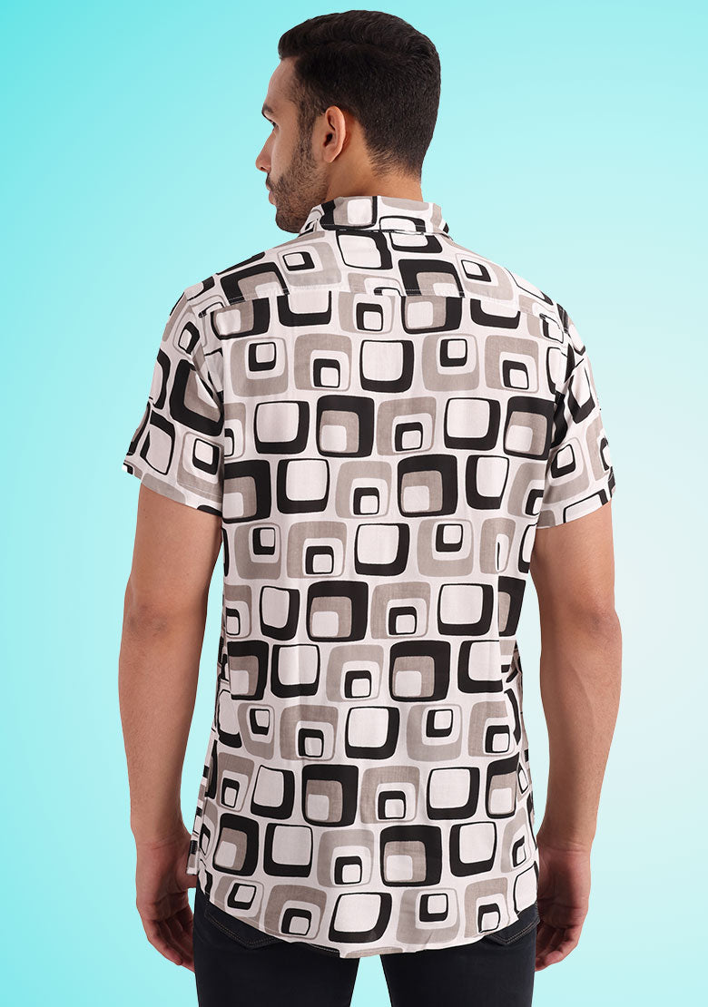 TerraDesi Retro Grid Printed Shirt – Classic Monochrome Casual Wear