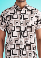 TerraDesi Retro Grid Printed Shirt – Classic Monochrome Casual Wear