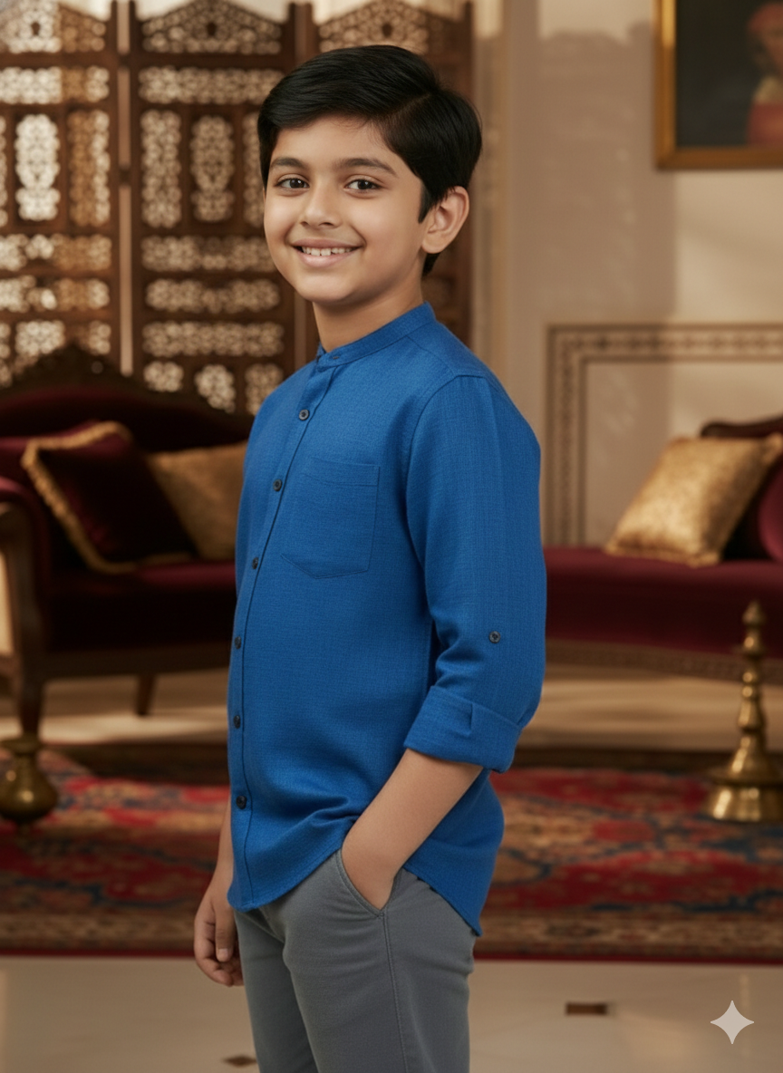 TerraDesi Junior Alabaster Grace Solid Mandarin Shirt