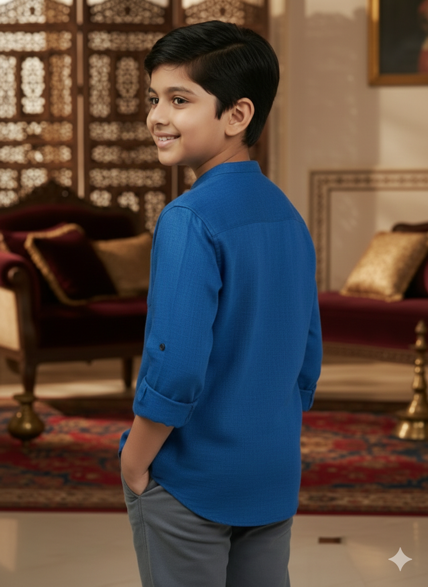 TerraDesi Junior Alabaster Grace Solid Mandarin Shirt