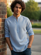 TerraDesi Sand Beige Cotton Kurta for Men | Zipper Closure Mandarin Collar Kurta