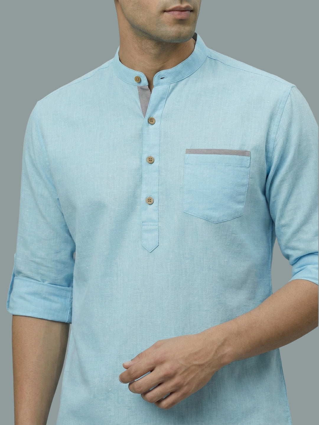 TerraDesi Men's Casual Regular Fit Full Sleeve Pocket Contrast Kurta (SE119)