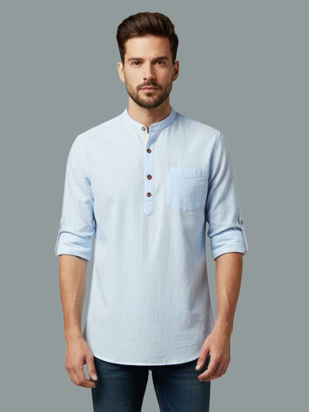TerraDesi Men's Regular Fit Cotton Mandarin Collar Kurta (SE120)
