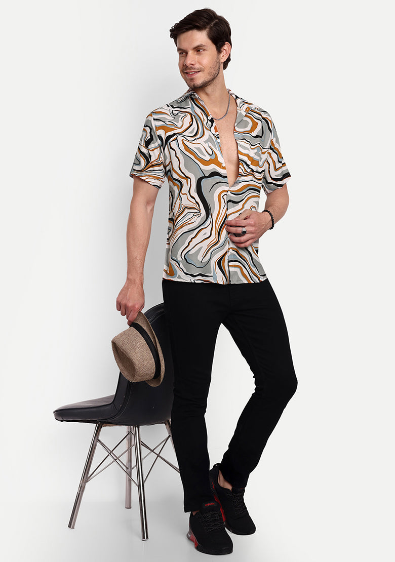 TerraDesi Marble Flow Abstract Shirt – Earth Tone Premium Casual Wear