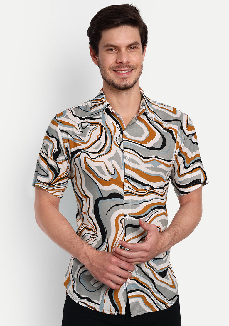 TerraDesi Marble Flow Abstract Shirt – Earth Tone Premium Casual Wear