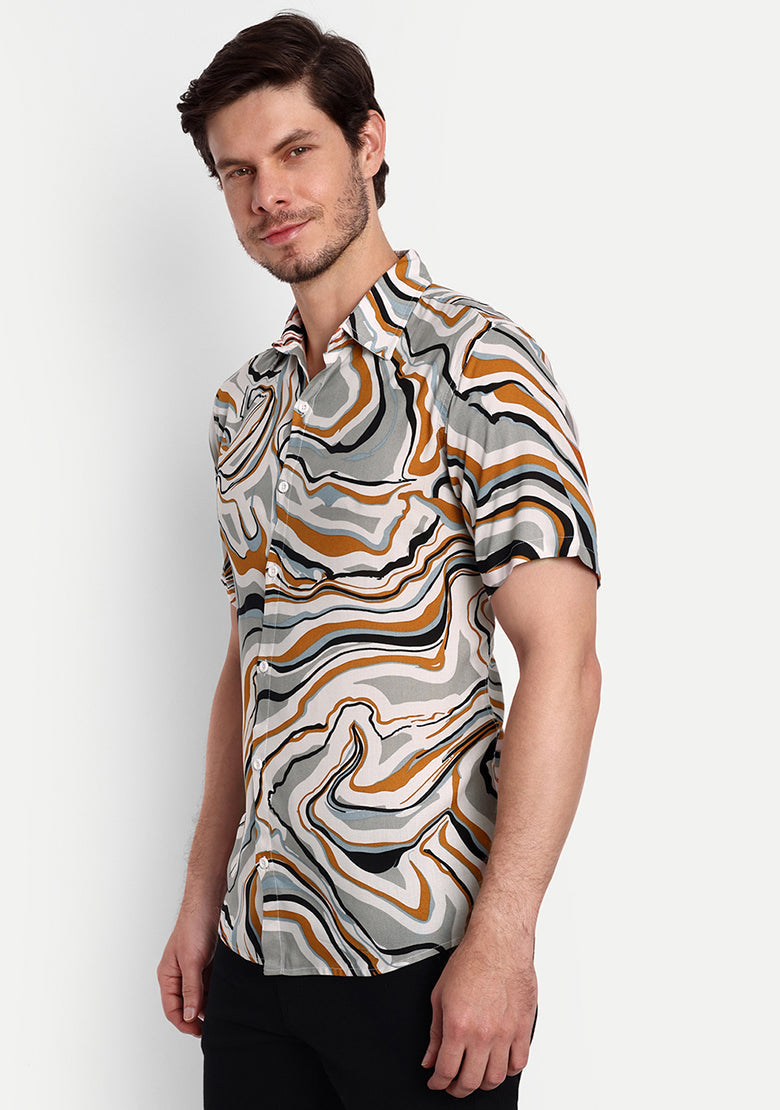 TerraDesi Marble Flow Abstract Shirt – Earth Tone Premium Casual Wear