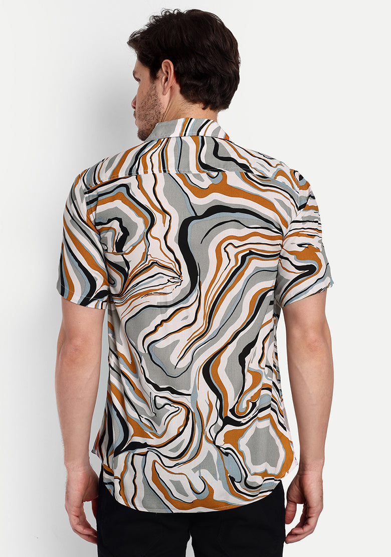 TerraDesi Marble Flow Abstract Shirt – Earth Tone Premium Casual Wear