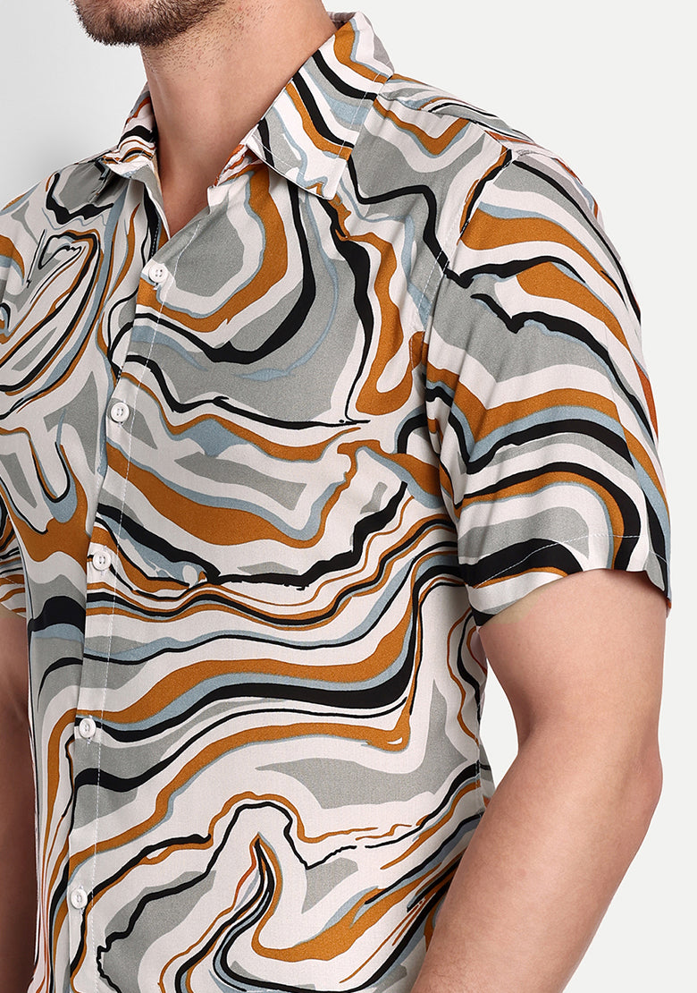 TerraDesi Marble Flow Abstract Shirt – Earth Tone Premium Casual Wear