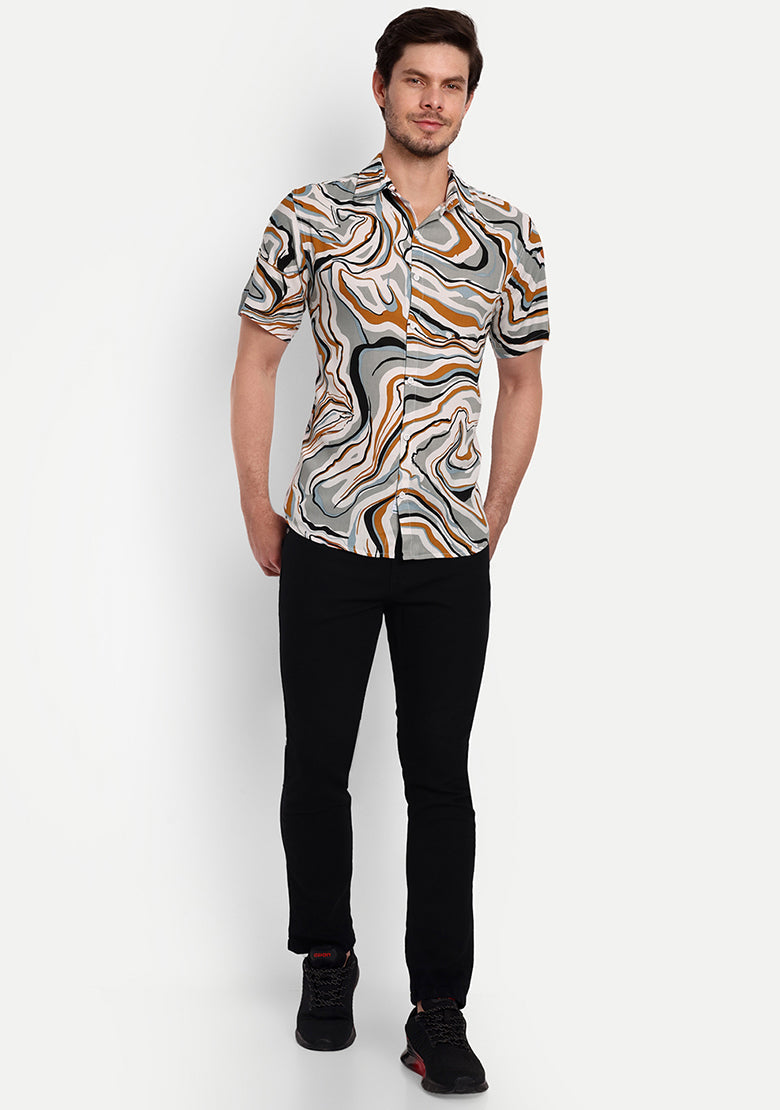 TerraDesi Marble Flow Abstract Shirt – Earth Tone Premium Casual Wear