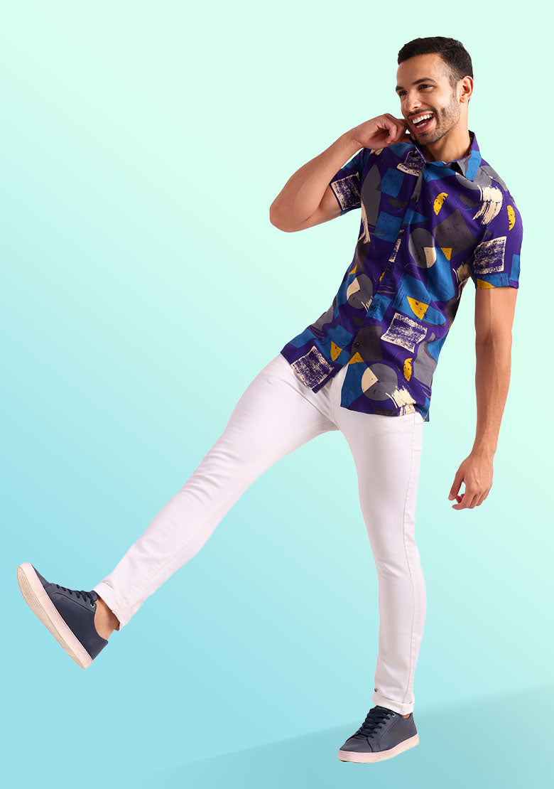 TerraDesi Cobalt Abstract Expressionist Viscose Shirt Main image