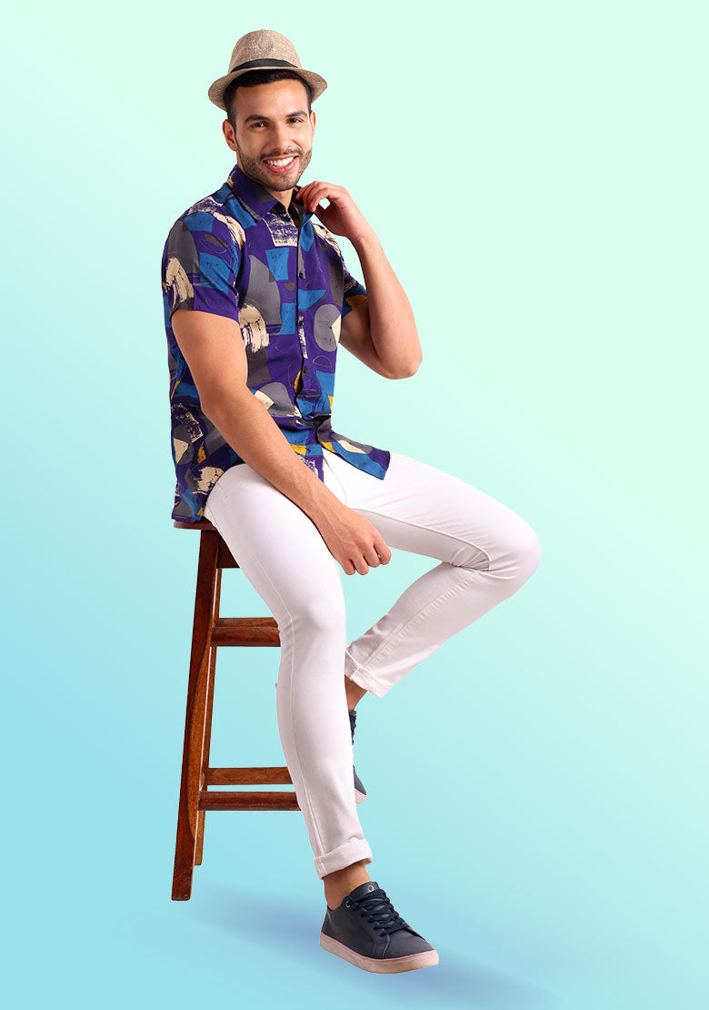 TerraDesi Cobalt Abstract Expressionist Viscose Shirt
