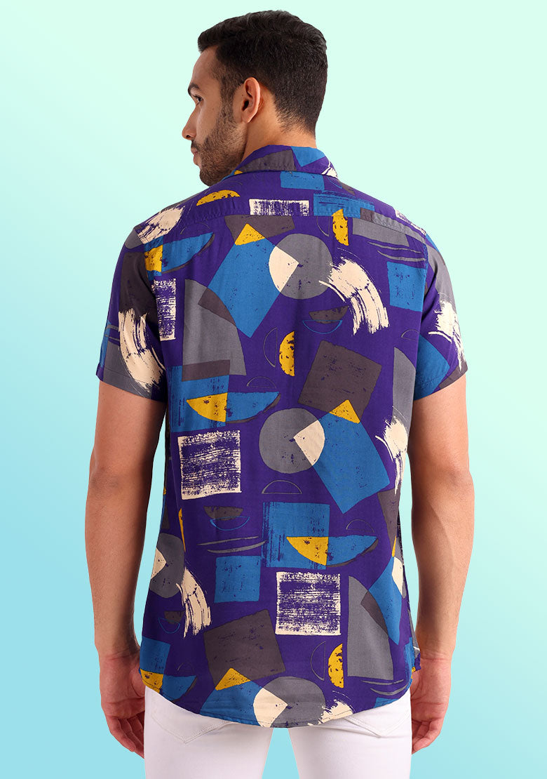TerraDesi Cobalt Abstract Expressionist Viscose Shirt