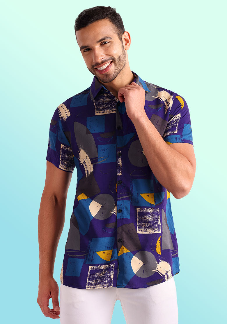 TerraDesi Cobalt Abstract Expressionist Viscose Shirt
