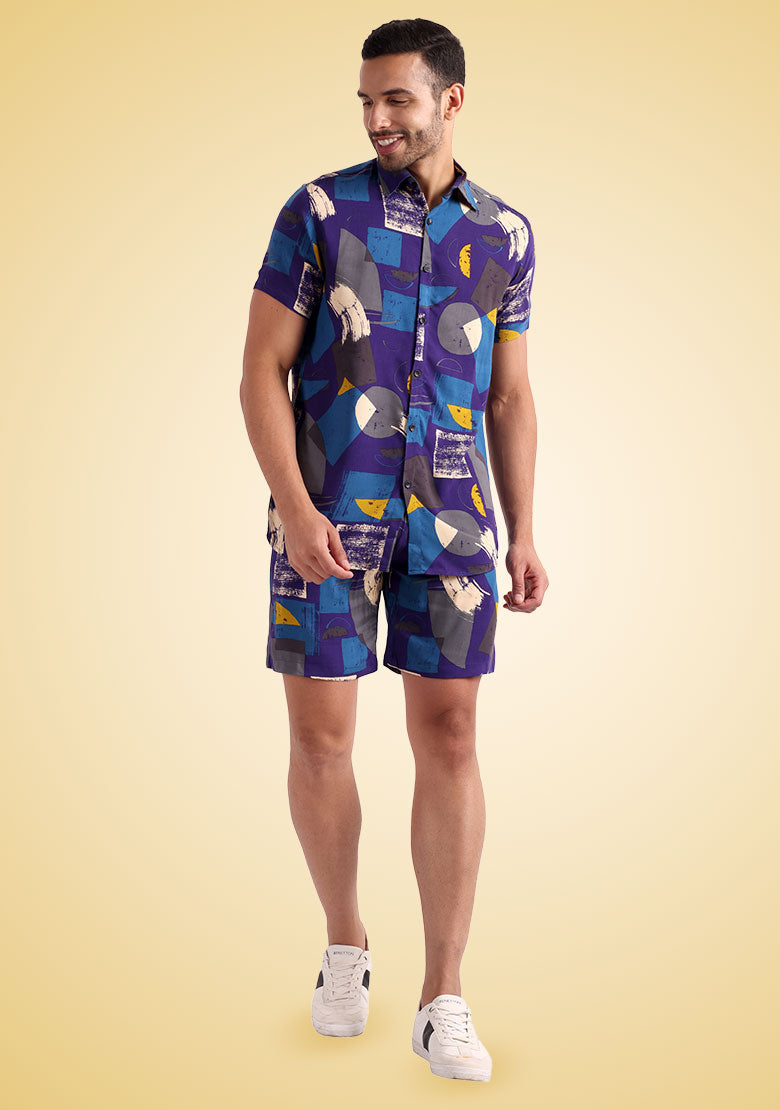 TerraDesi Cobalt Abstract Expressionist Viscose Co-Ord Set