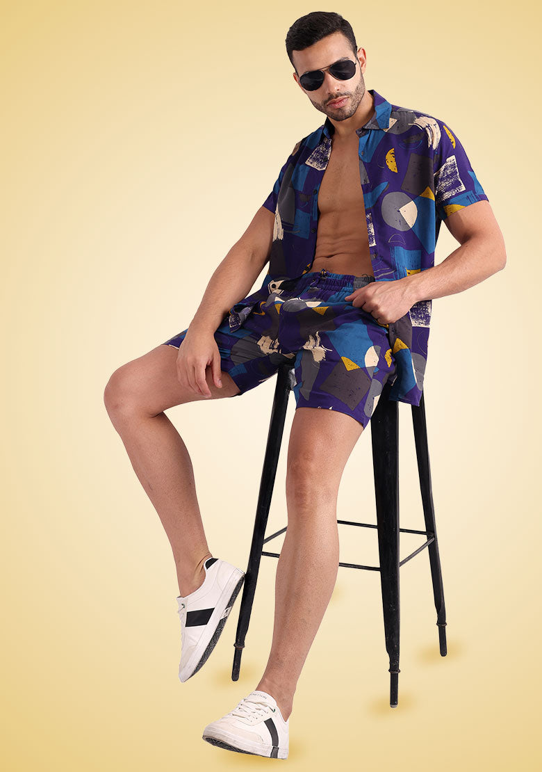 TerraDesi Cobalt Abstract Expressionist Viscose Co-Ord Set
