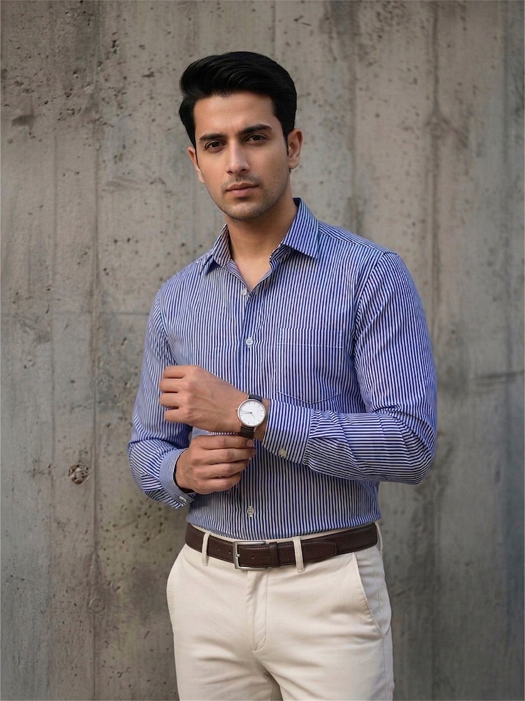 TerraDesi Royal Blue Pinstripe Cotton Shirt – Modern Classic Regular Fit