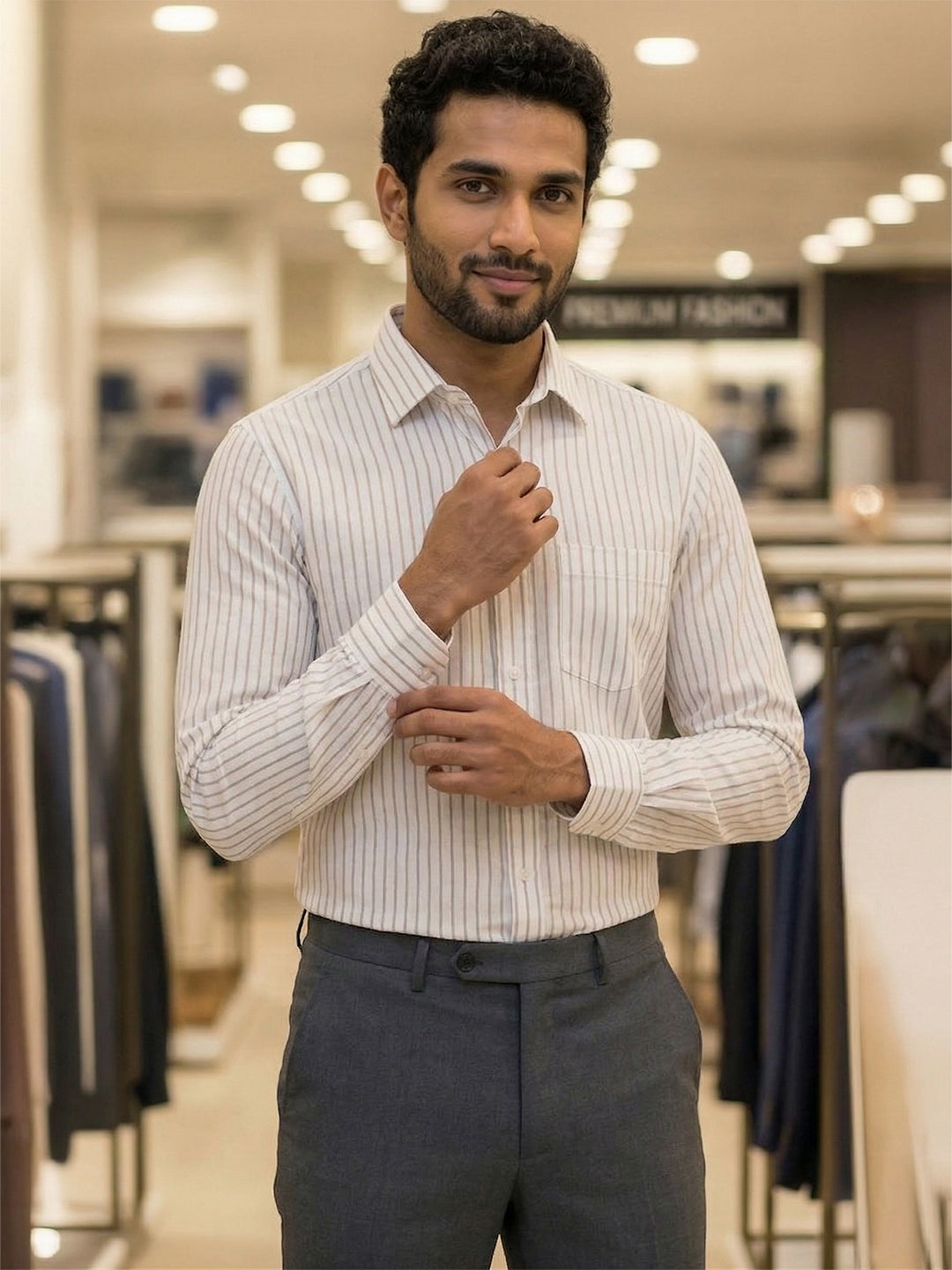 TerraDesi Ivory Striped Cotton Shirt – Premium Regular Fit Men's Shirt