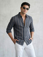 TerraDesi Urban Slate Striped Cotton Shirt for Men
