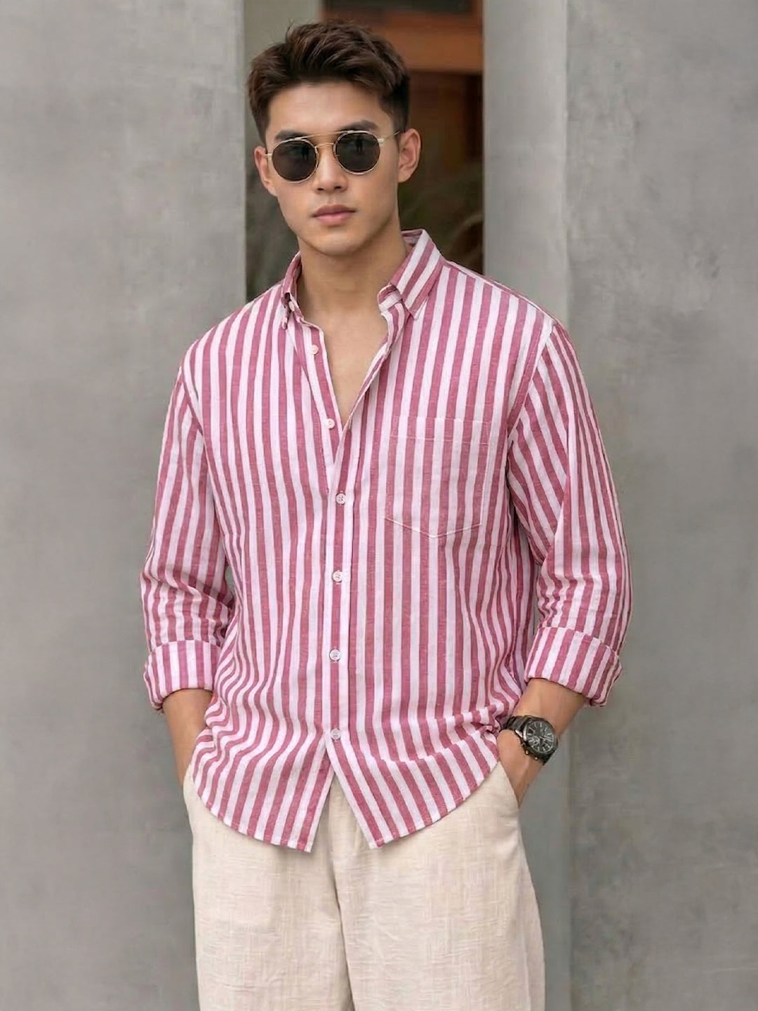 TerraDesi Crimson Coast Stripe Cotton Shirt