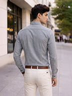 TerraDesi Ashwood Herringbone Cotton Shirt – Refined Gray Regular Fit