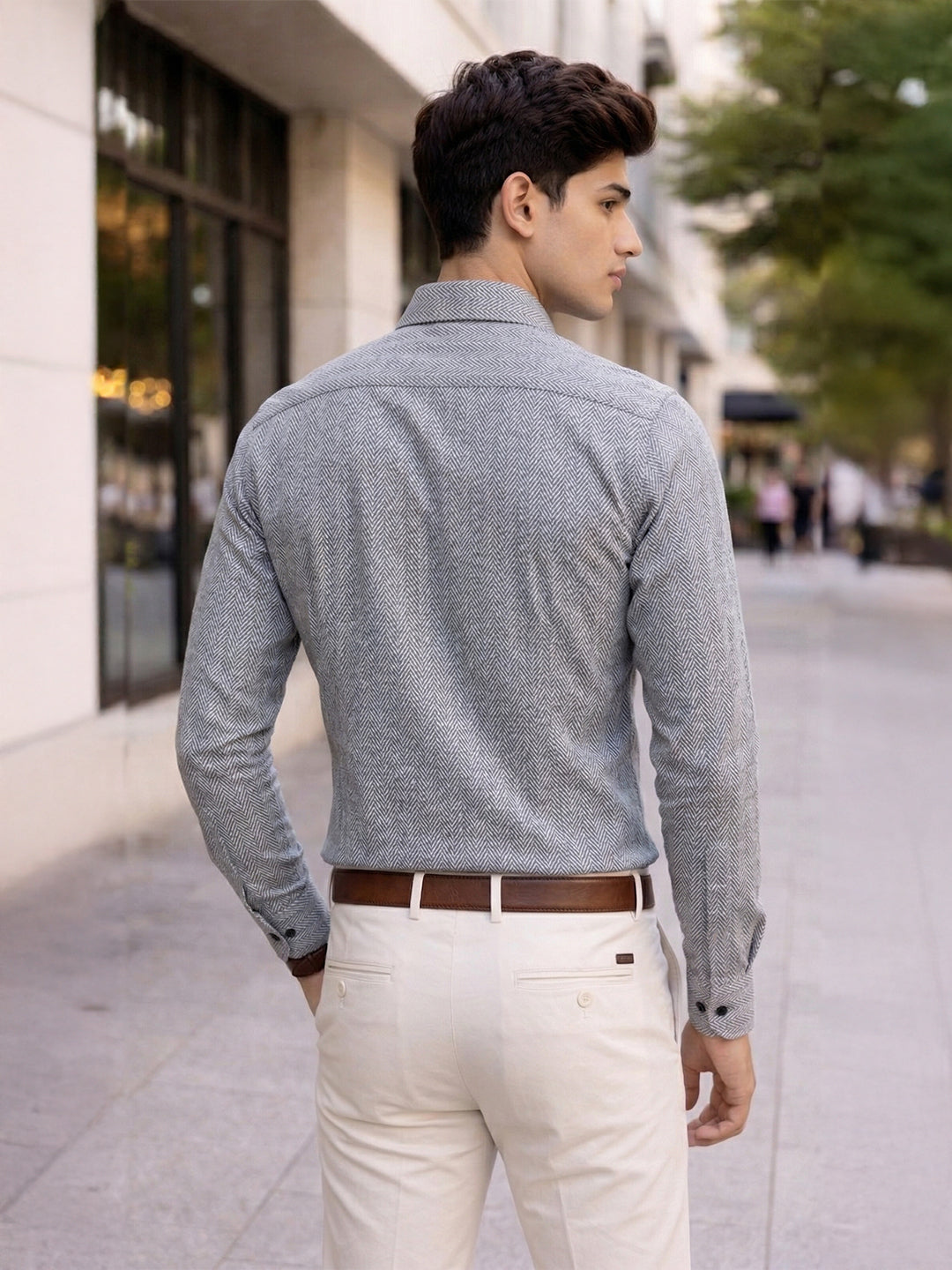 TerraDesi Ashwood Herringbone Cotton Shirt – Refined Gray Regular Fit