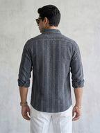 TerraDesi Urban Slate Striped Cotton Shirt for Men