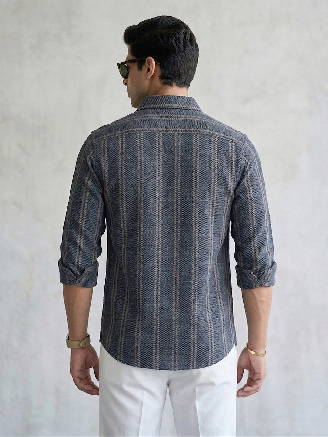 TerraDesi Urban Slate Striped Cotton Shirt for Men