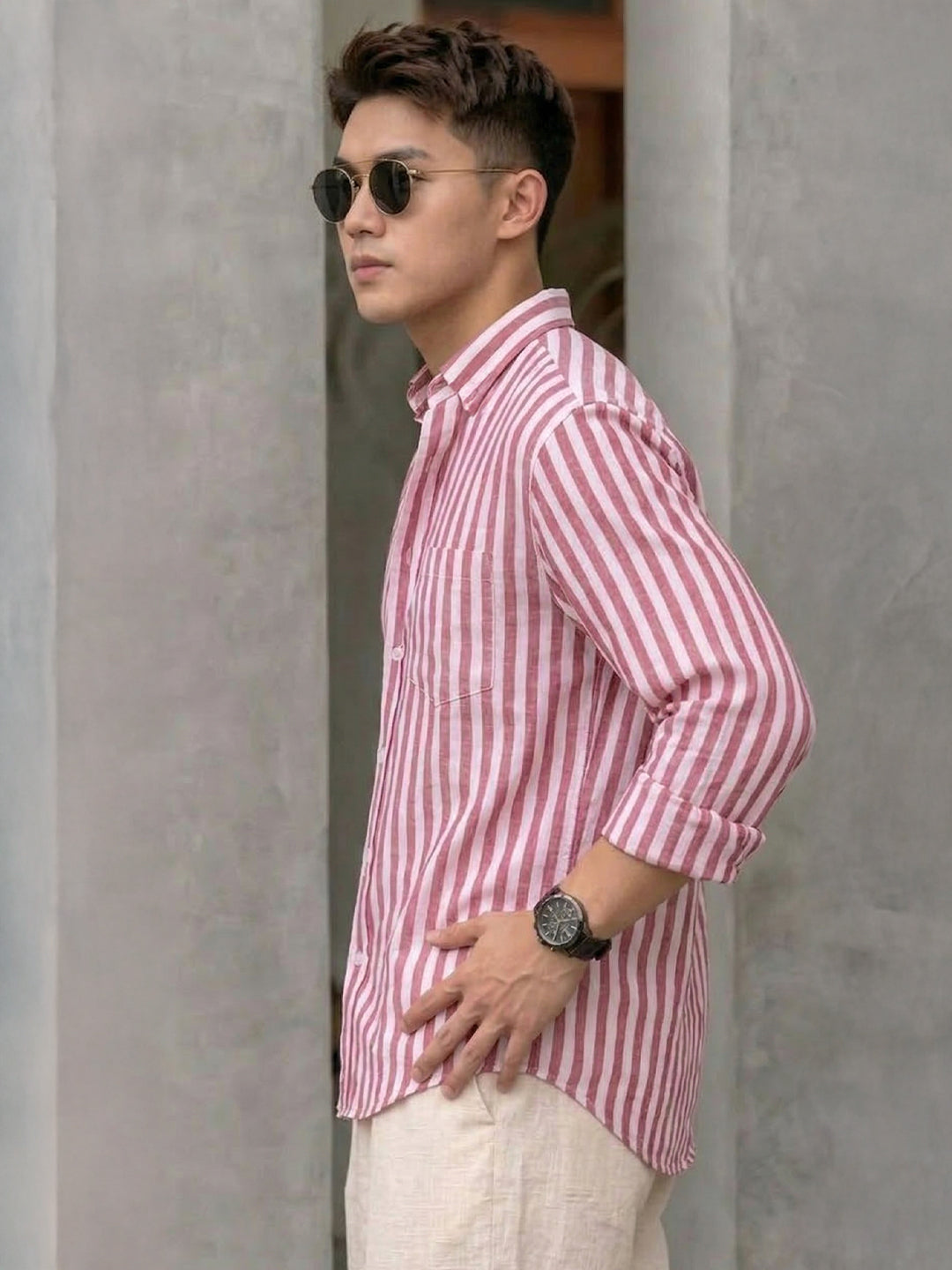 TerraDesi Crimson Coast Stripe Cotton Shirt