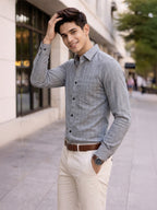 TerraDesi Ashwood Herringbone Cotton Shirt – Refined Gray Regular Fit