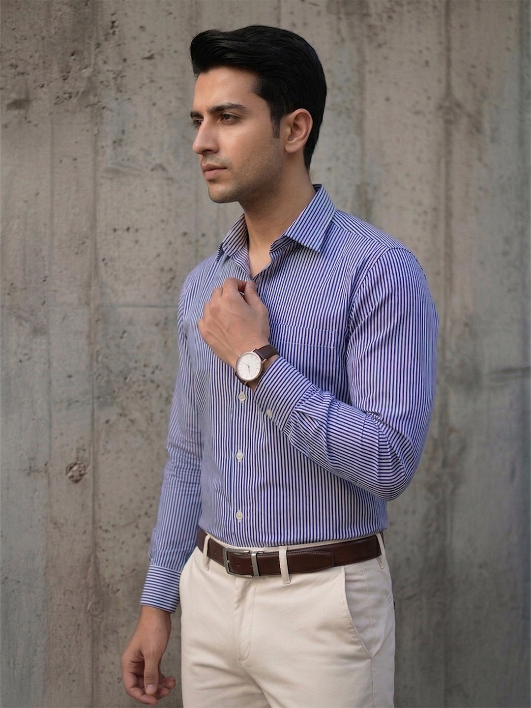 TerraDesi Royal Blue Pinstripe Cotton Shirt – Modern Classic Regular Fit