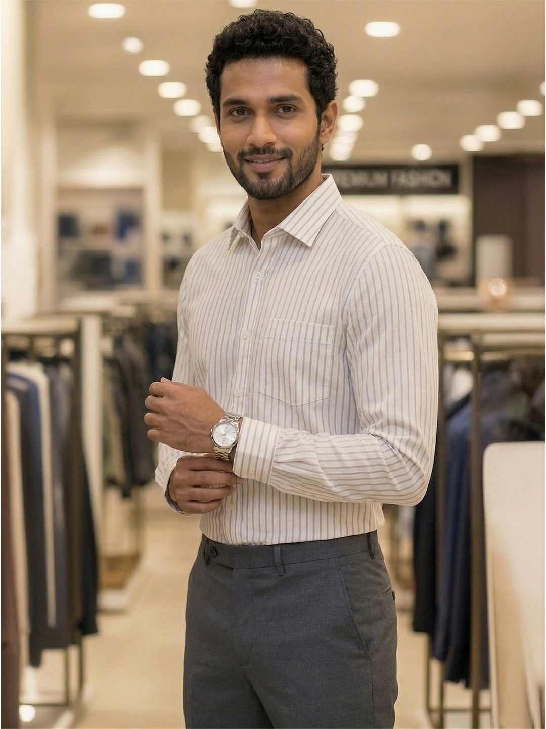 TerraDesi Ivory Striped Cotton Shirt – Premium Regular Fit Men's Shirt