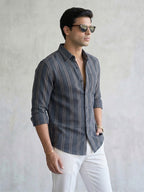 TerraDesi Urban Slate Striped Cotton Shirt for Men