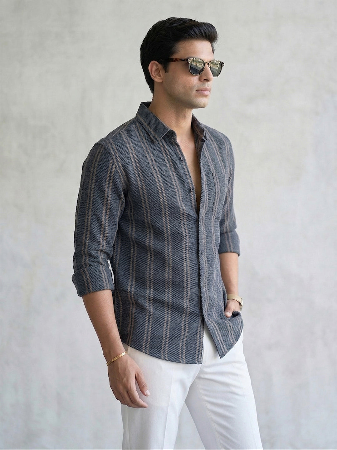 TerraDesi Urban Slate Striped Cotton Shirt for Men
