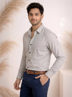 TerraDesi Ash Grey Micro-Texture Cotton Shirt – Refined Everyday Classic
