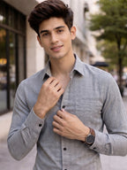 TerraDesi Ashwood Herringbone Cotton Shirt – Refined Gray Regular Fit