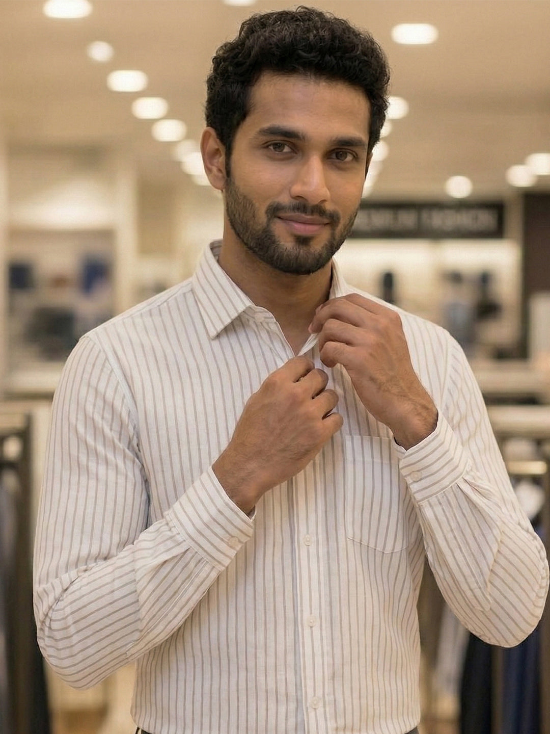 TerraDesi Ivory Striped Cotton Shirt – Premium Regular Fit Men's Shirt