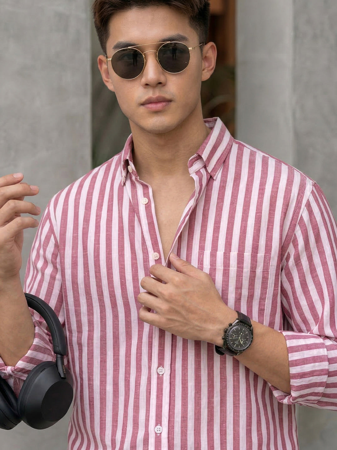 TerraDesi Crimson Coast Stripe Cotton Shirt