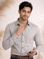 TerraDesi Ash Grey Micro-Texture Cotton Shirt – Refined Everyday Classic