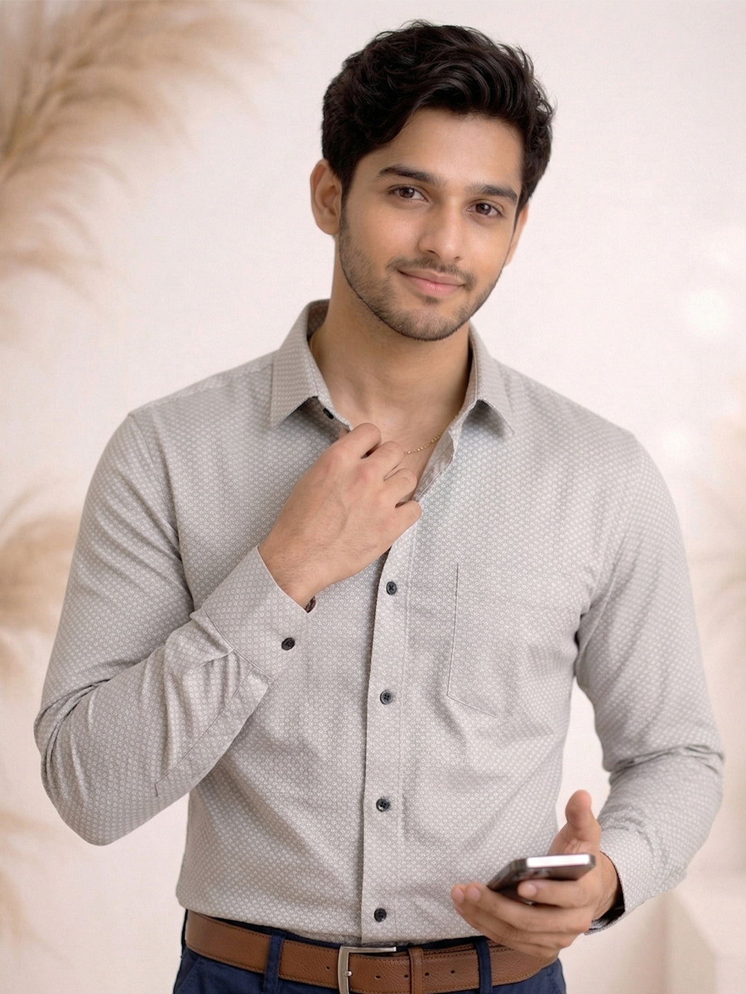 TerraDesi Ash Grey Micro-Texture Cotton Shirt – Refined Everyday Classic