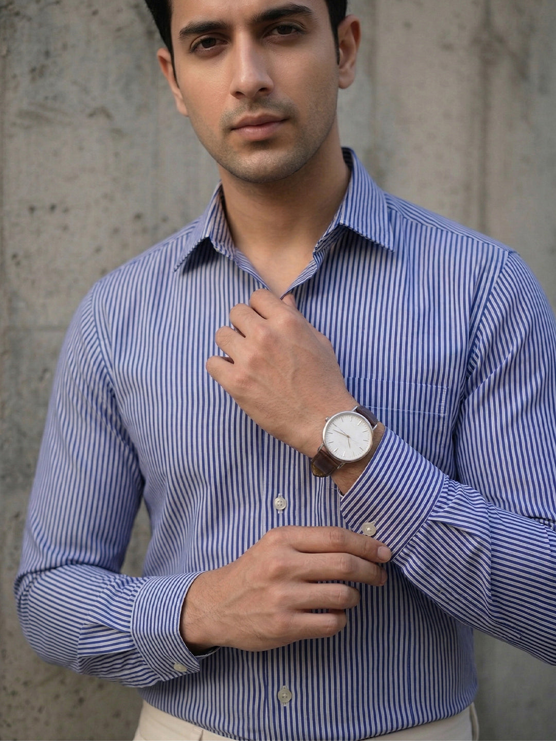 TerraDesi Royal Blue Pinstripe Cotton Shirt – Modern Classic Regular Fit