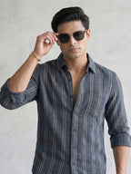TerraDesi Urban Slate Striped Cotton Shirt for Men