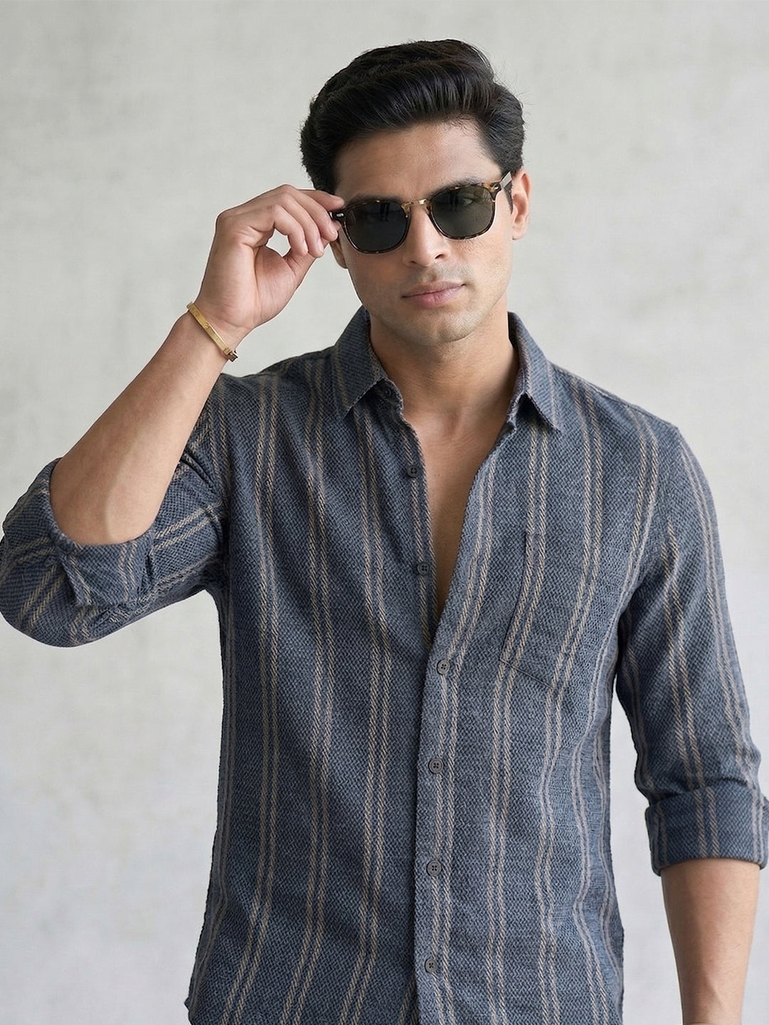 TerraDesi Urban Slate Striped Cotton Shirt for Men