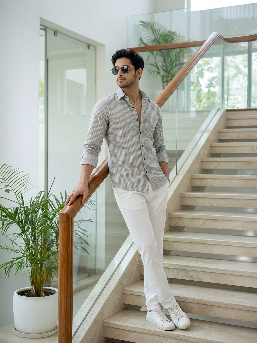 TerraDesi Ash Grey Micro-Texture Cotton Shirt – Refined Everyday Classic Main image
