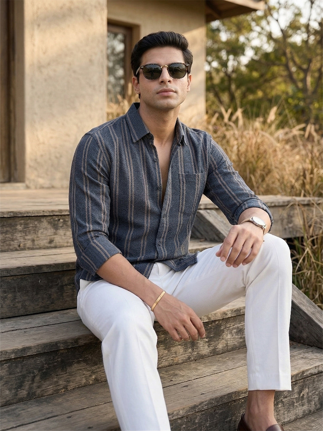 TerraDesi Urban Slate Striped Cotton Shirt for Men Main image