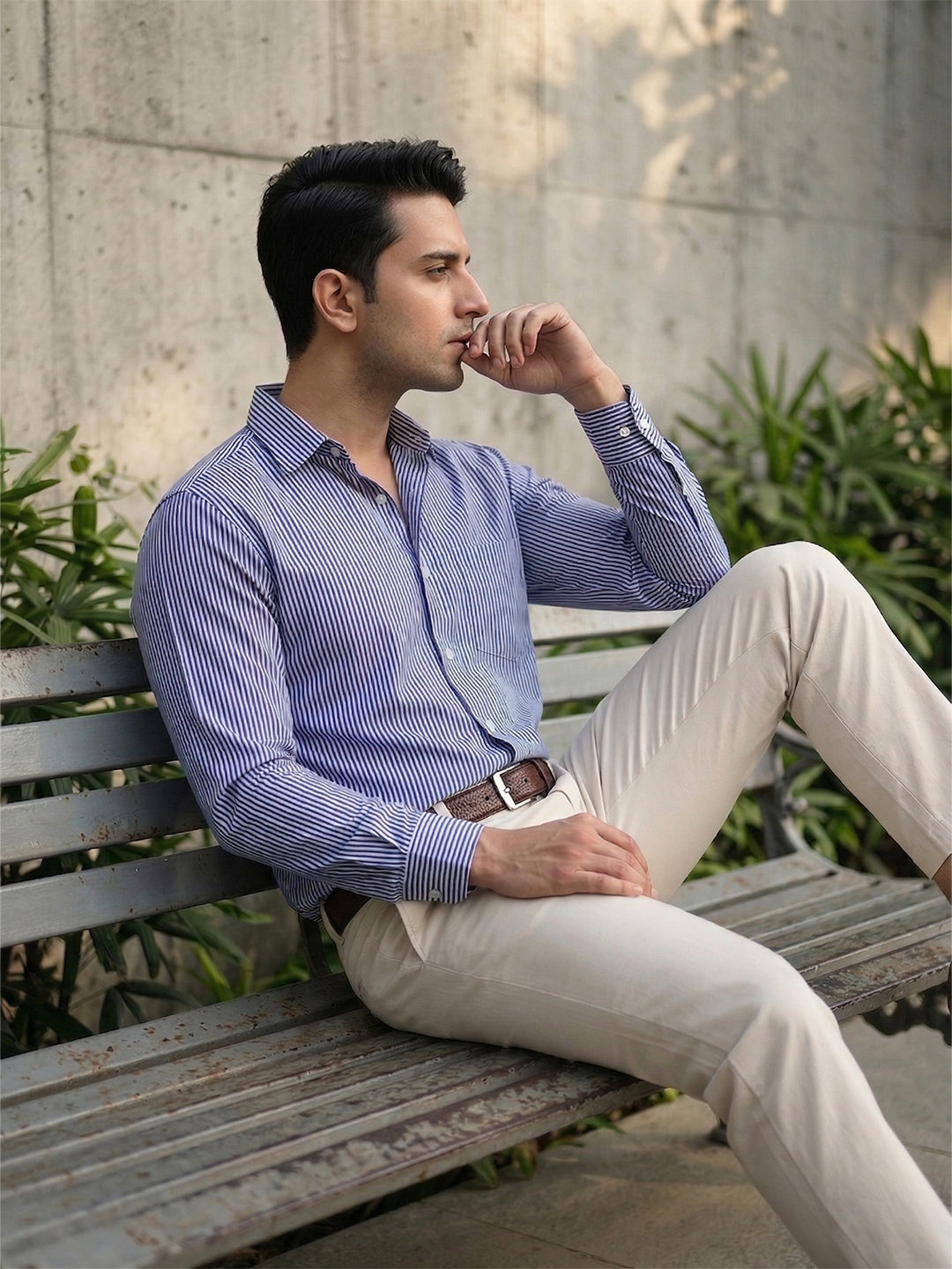 TerraDesi Royal Blue Pinstripe Cotton Shirt – Modern Classic Regular Fit Main image