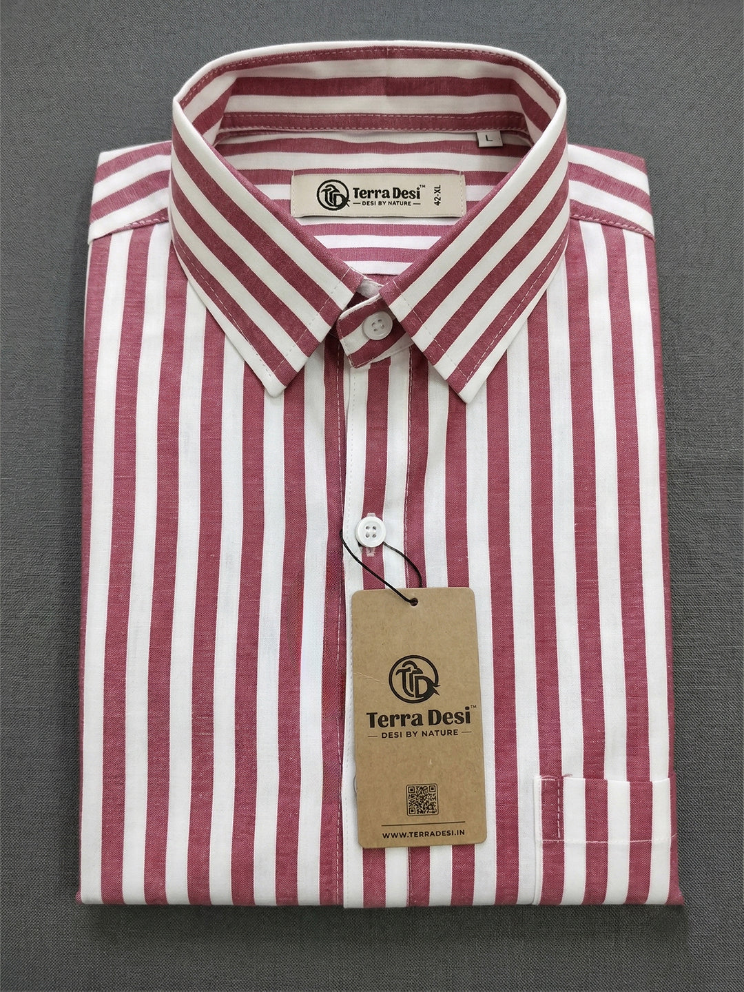 TerraDesi Crimson Coast Stripe Cotton Shirt