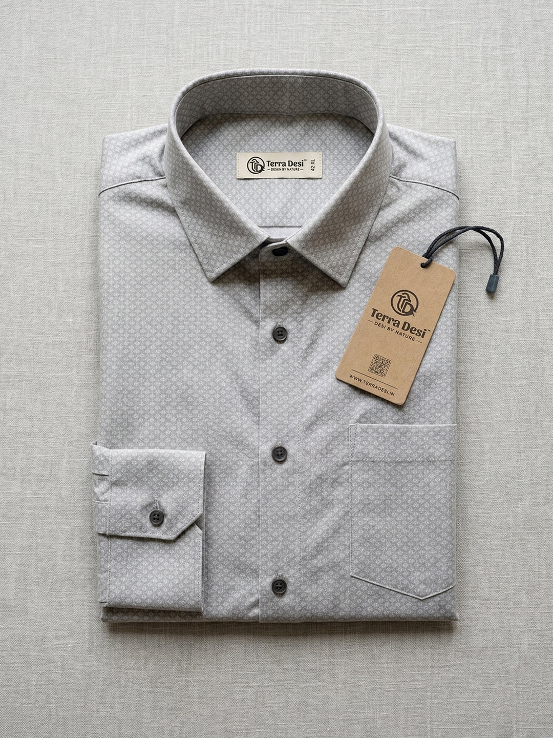 TerraDesi Ash Grey Micro-Texture Cotton Shirt – Refined Everyday Classic