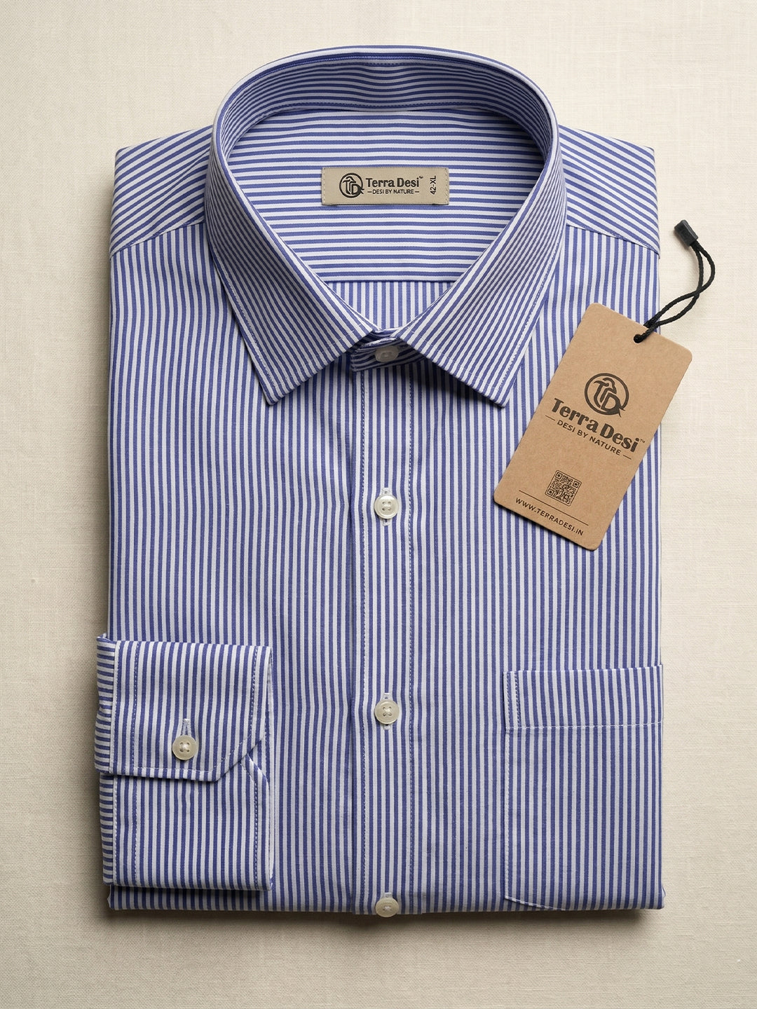 TerraDesi Royal Blue Pinstripe Cotton Shirt – Modern Classic Regular Fit